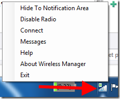 Wireless Manager showing in icon tray