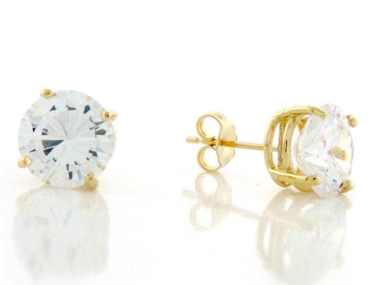 10k Solid Yellow Gold 8mm Round White CZ Post Earring