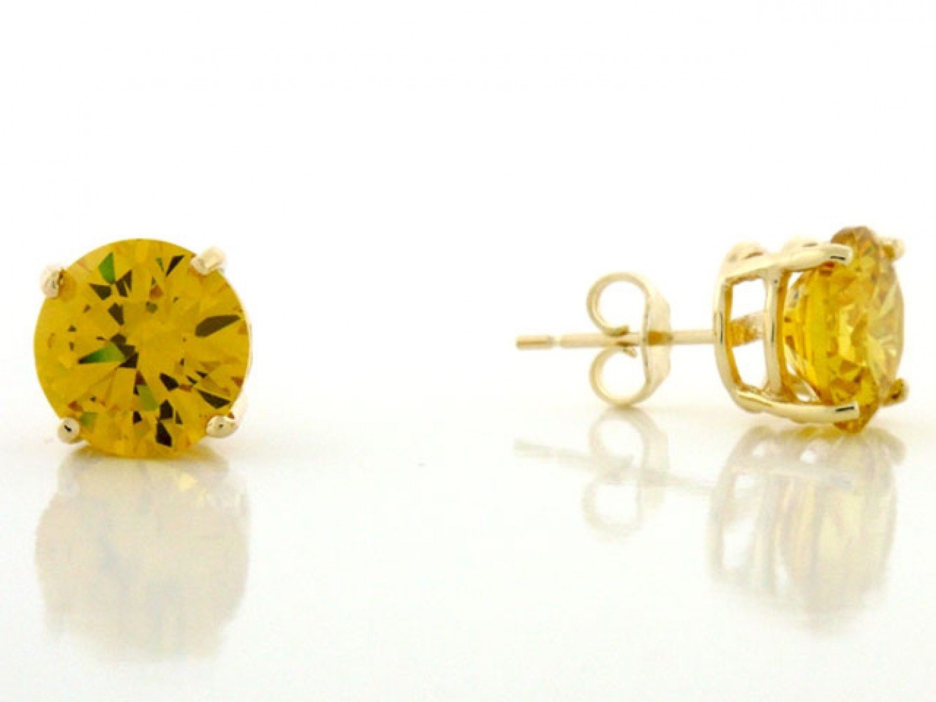 10k Solid Yellow Gold 9mm Round Yellow CZ Post Earring