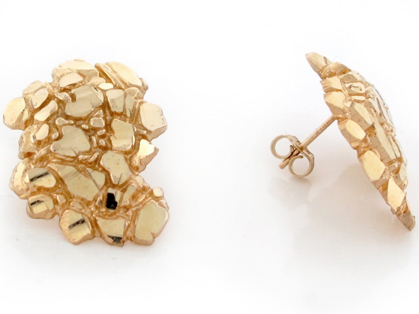 10k Solid Yellow Gold 1.9cm Nugget Pin Earrings 