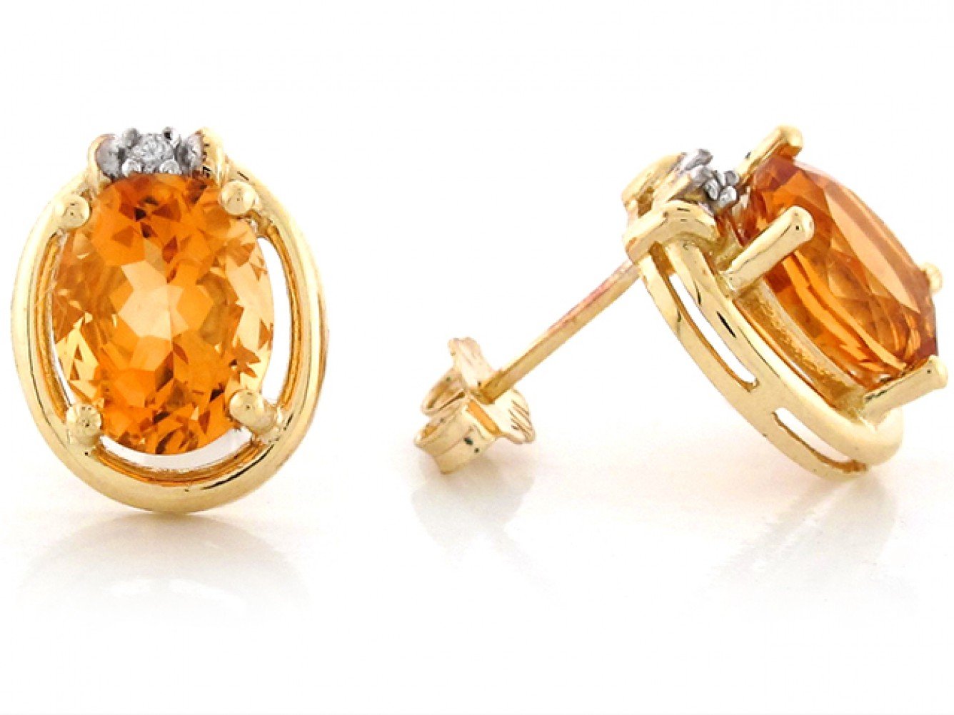 10k Yellow Gold Citrine Vintage Inspired Natural Diamond Earrings