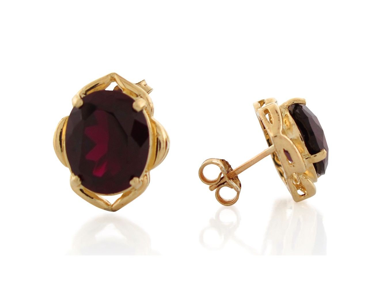 10k Yellow Gold Simulated Garnet Stylish January Birthstone Post Earrings