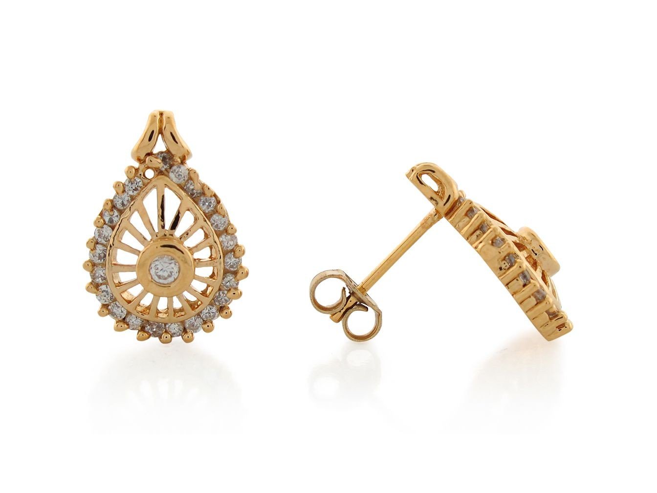 10k Yellow Gold White CZ Delicate Details Post Earrings 