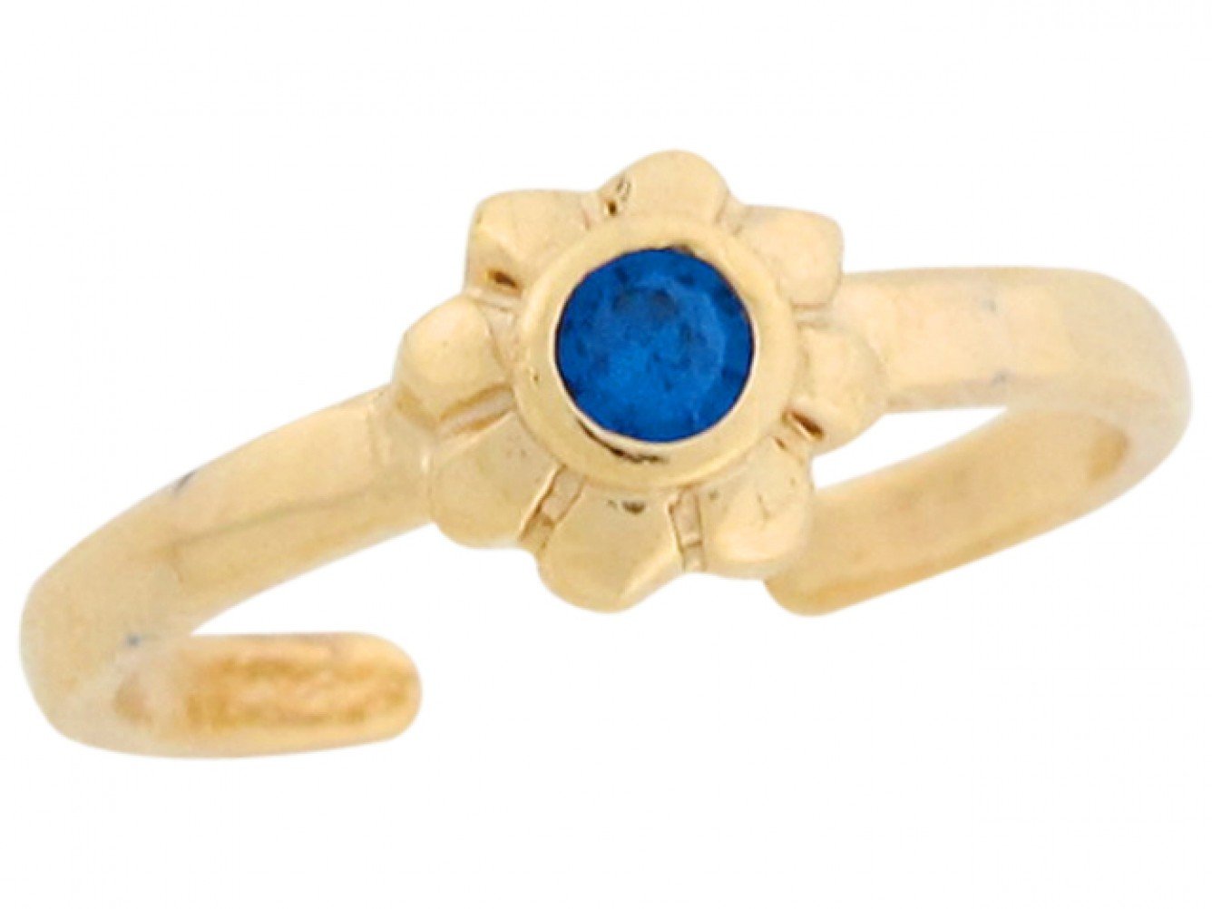 10k Yellow Real Gold Blue CZ Sunflower Cute Womens Toe Ring