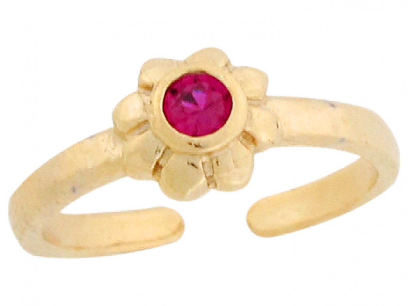 10k Yellow Real Gold Red CZ Sunflower Cute Womens Toe Ring