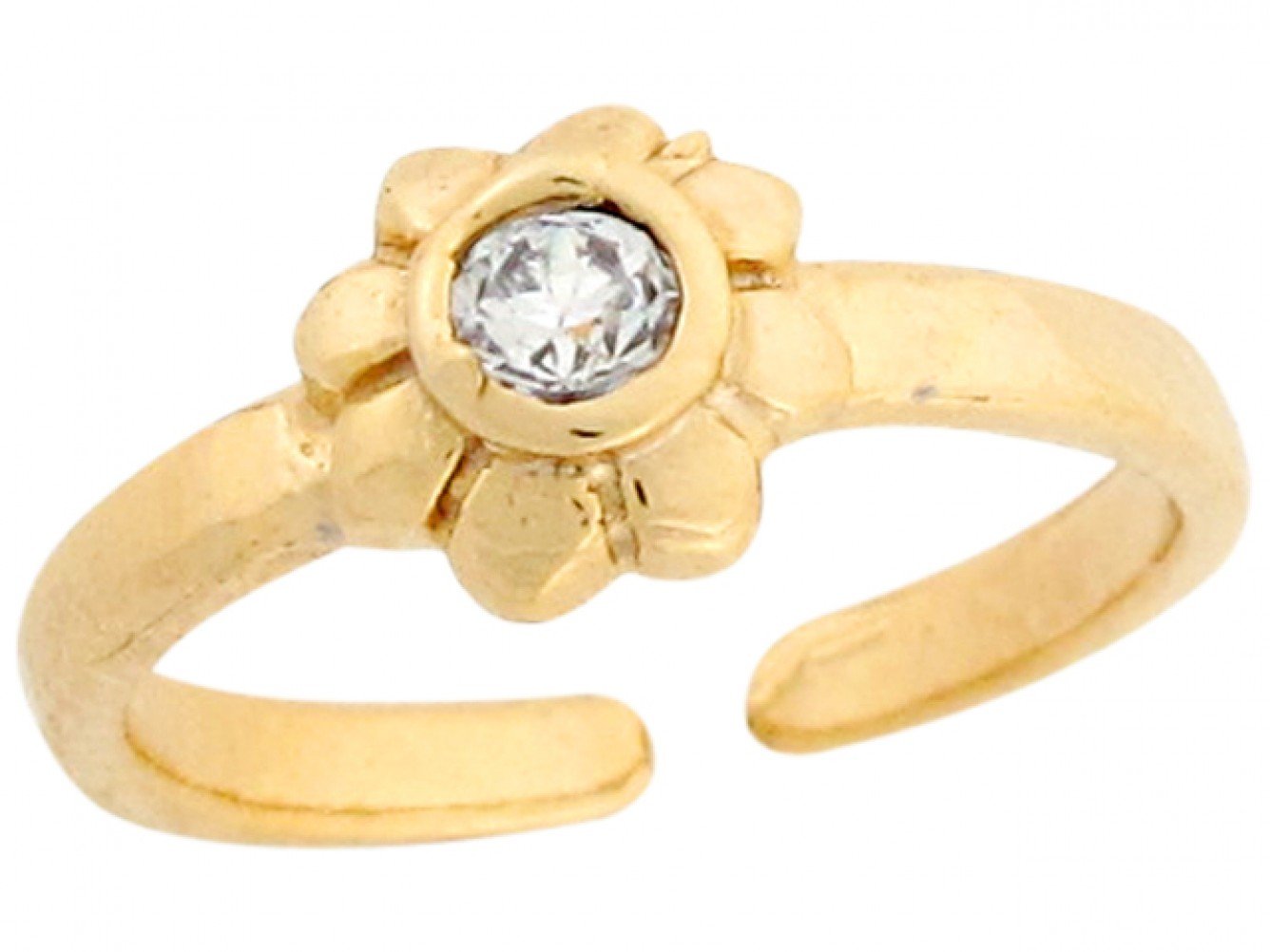 10k Yellow Real Gold White CZ Sunflower Cute Womens Toe Ring