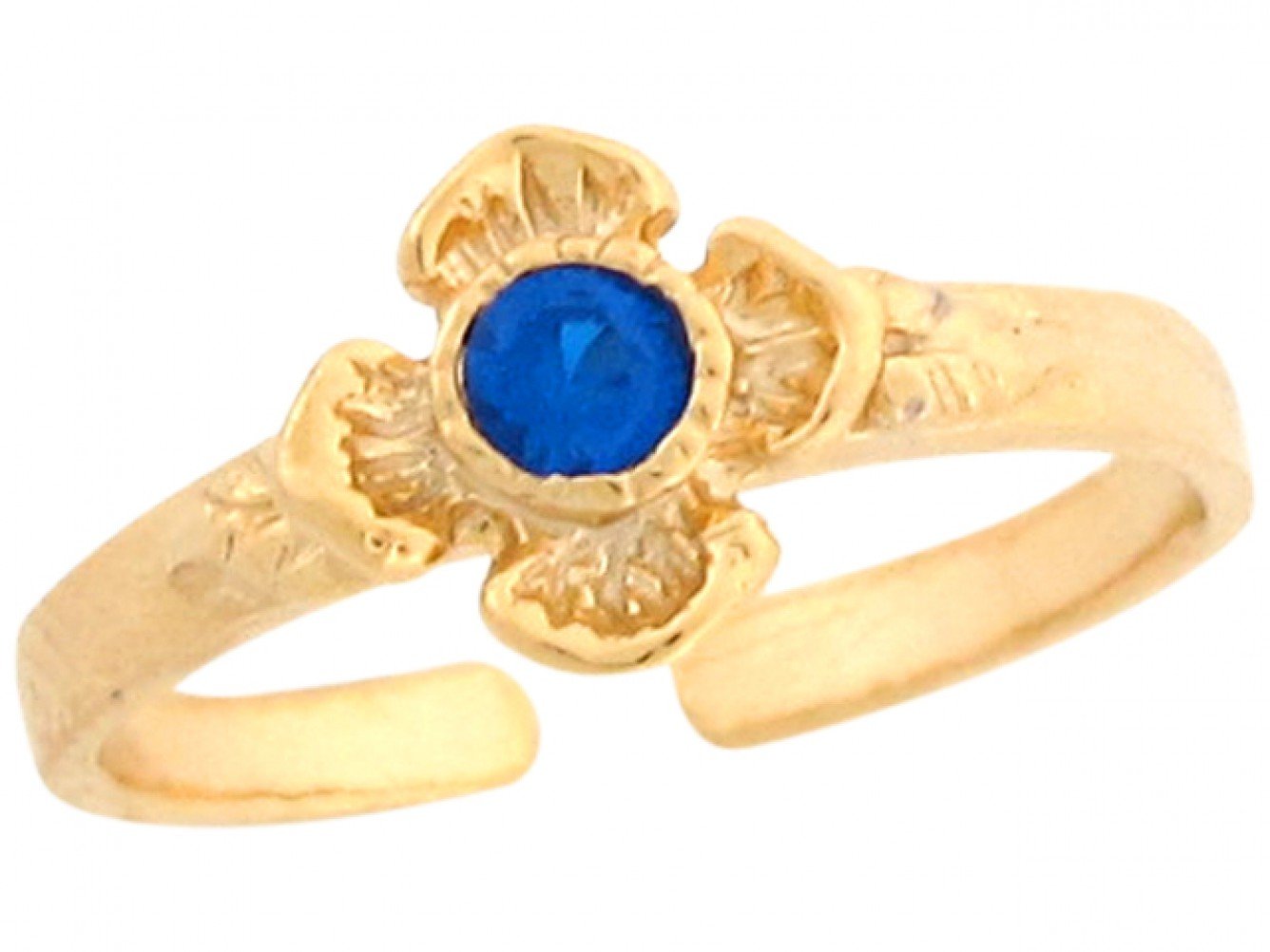 10k Yellow Real Gold Blue CZ Flower Cute Fun Womens Toe Ring