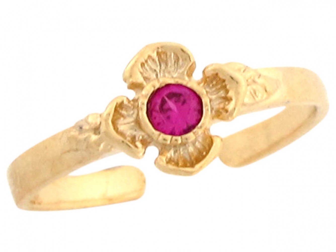 10k Yellow Real Gold Red CZ Flower Cute Fun Womens Toe Ring