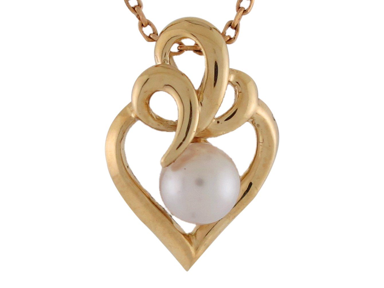 10k Yellow Gold Cultured Freshwater Pearl Accented Ladies Modern Heart Pendant