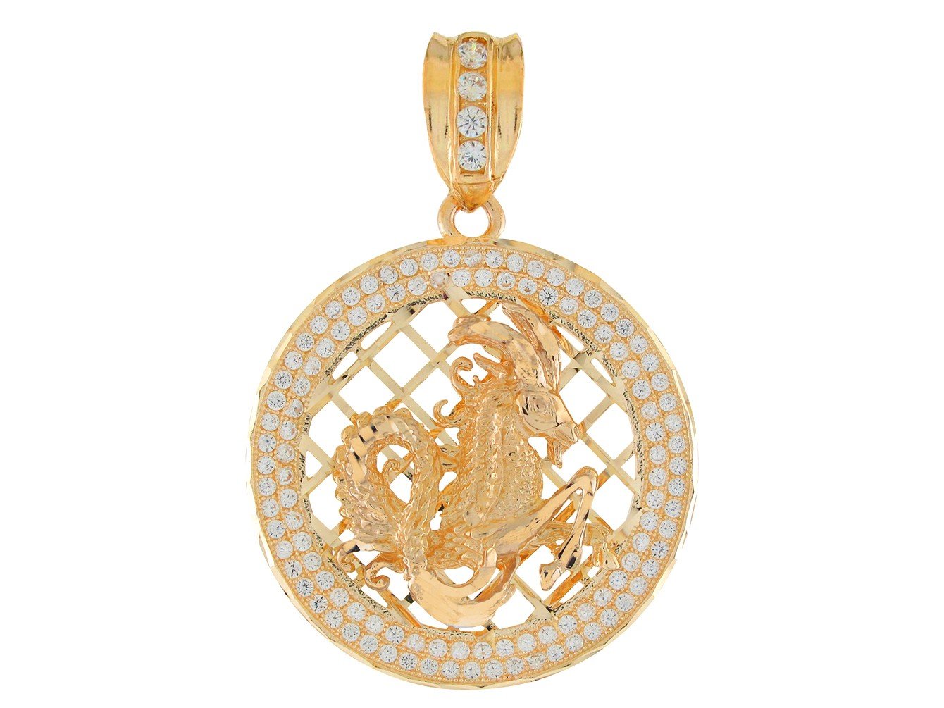 10k Two Tone Gold Round Frame Stunning Capricorn Zodiac CZ Halo Pendant