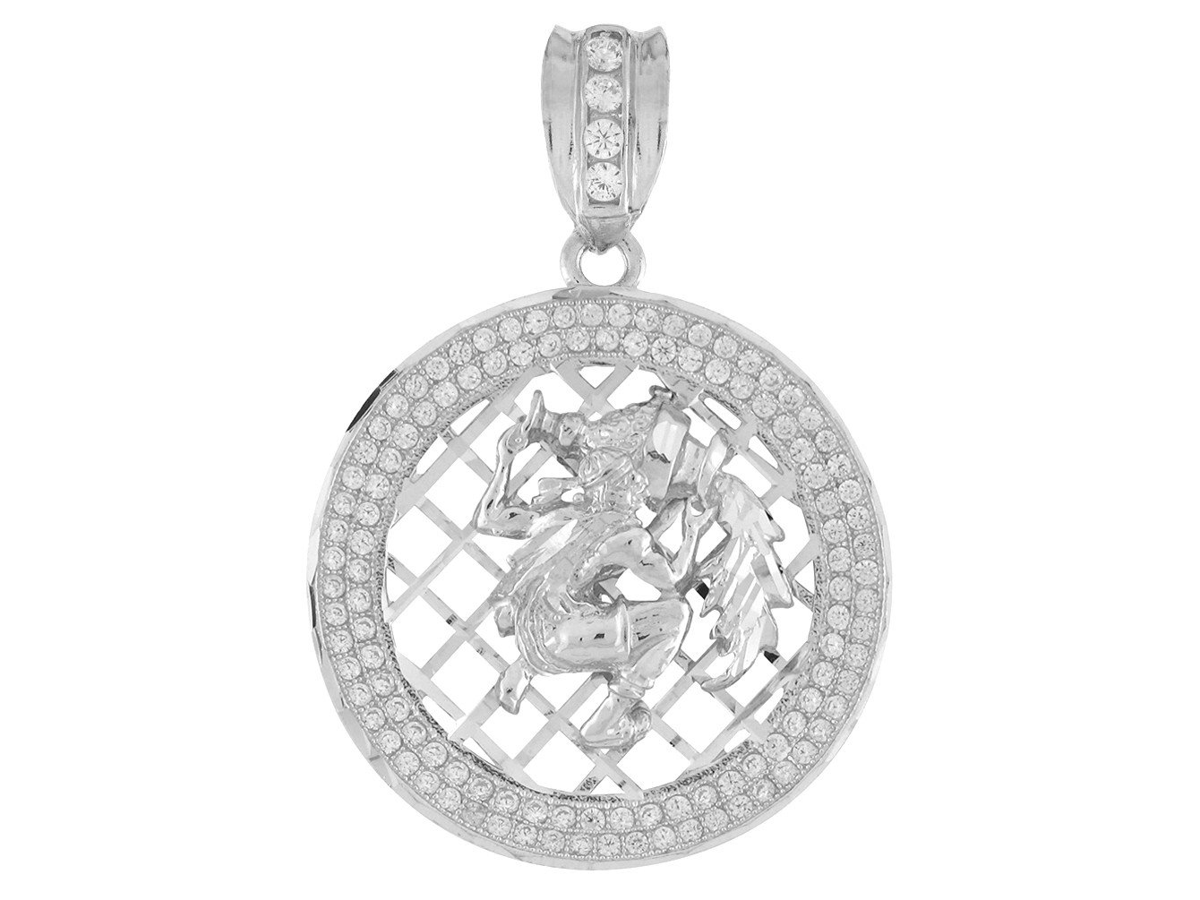 10k White Gold Round Frame Stunning Capricorn Zodiac CZ Halo Pendant