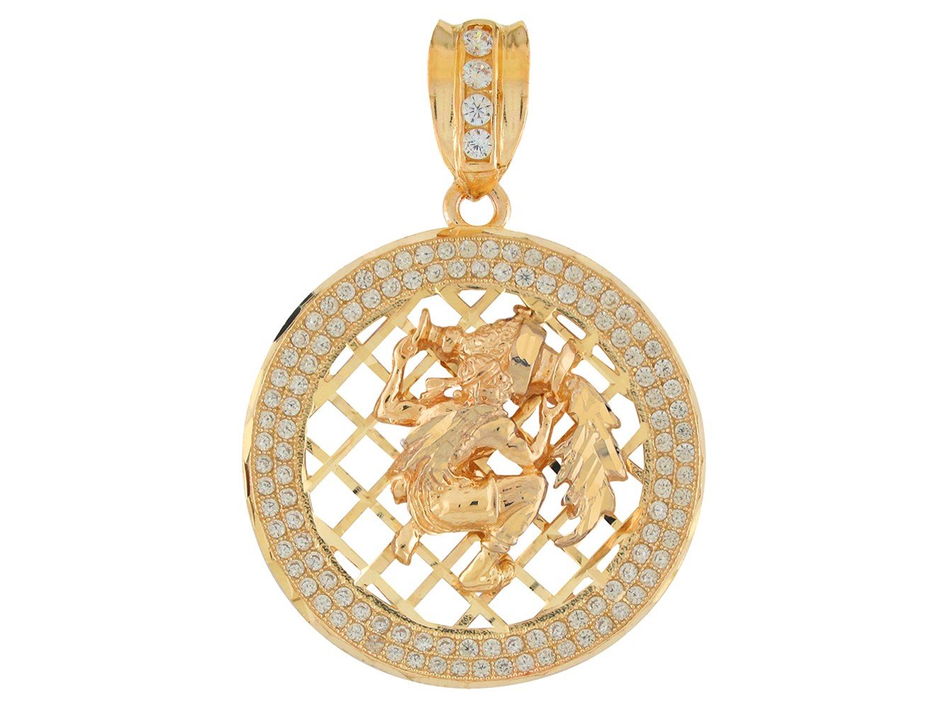 10k Two Tone Gold Round Frame Stunning Capricorn Zodiac CZ Halo Pendant