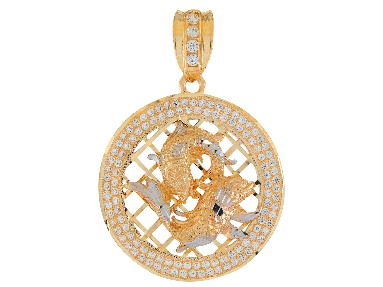 10k Two Tone Gold Round Frame Stunning Capricorn Zodiac CZ Halo Pendant