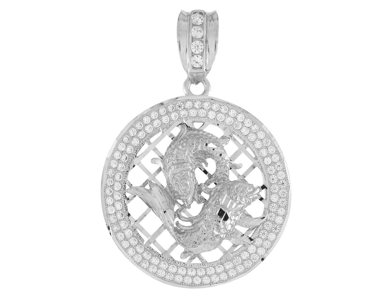 10k White Gold Round Frame Stunning Capricorn Zodiac CZ Halo Pendant