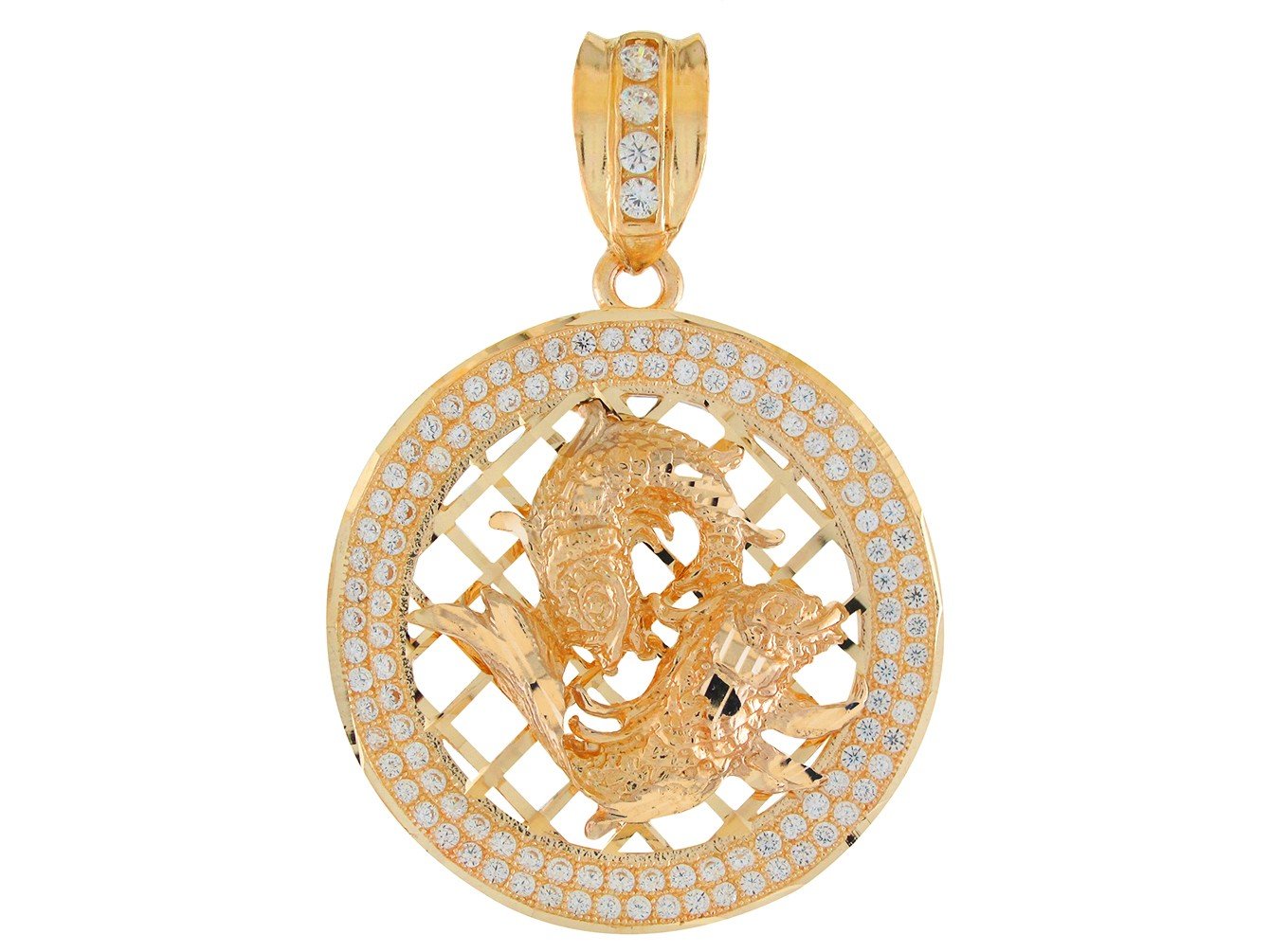 10k Two Tone Gold Round Frame Stunning Capricorn Zodiac CZ Halo Pendant