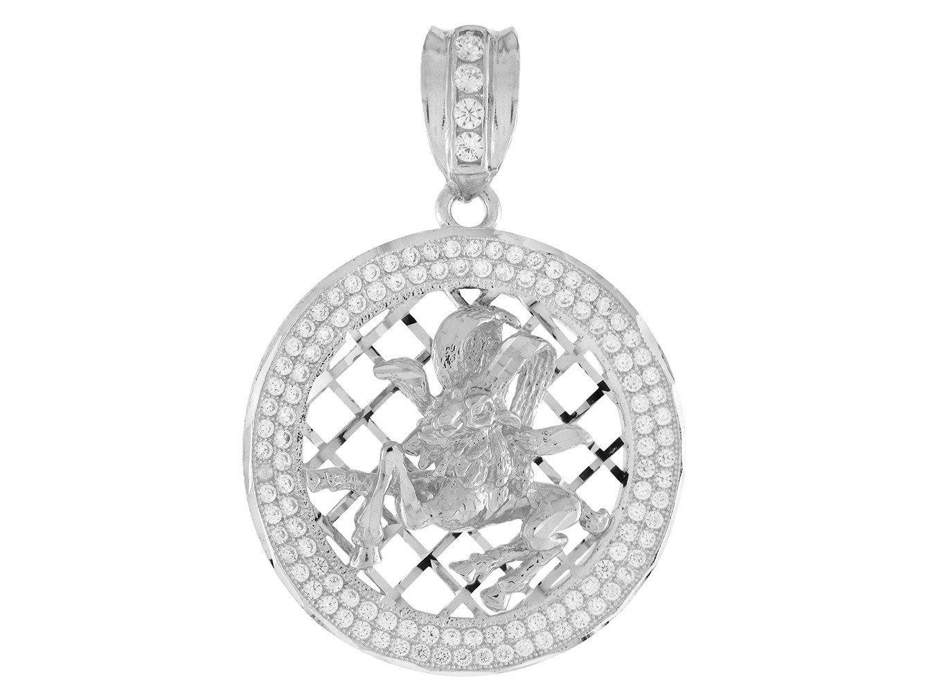 10k White Gold Round Frame Stunning Capricorn Zodiac CZ Halo Pendant