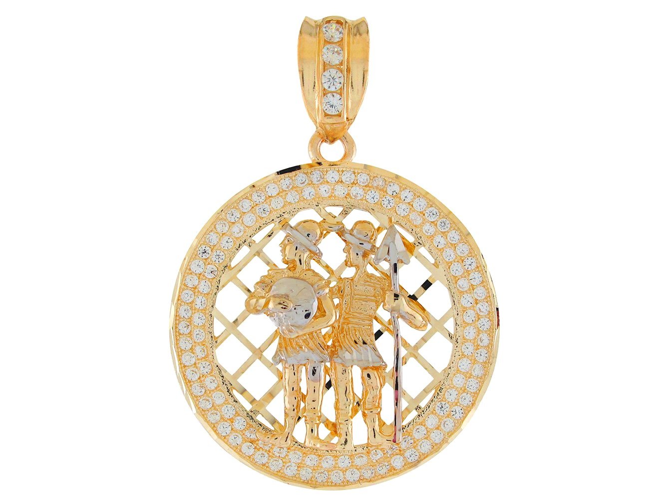 10k Two Tone Gold Round Frame Stunning Capricorn Zodiac CZ Halo Pendant