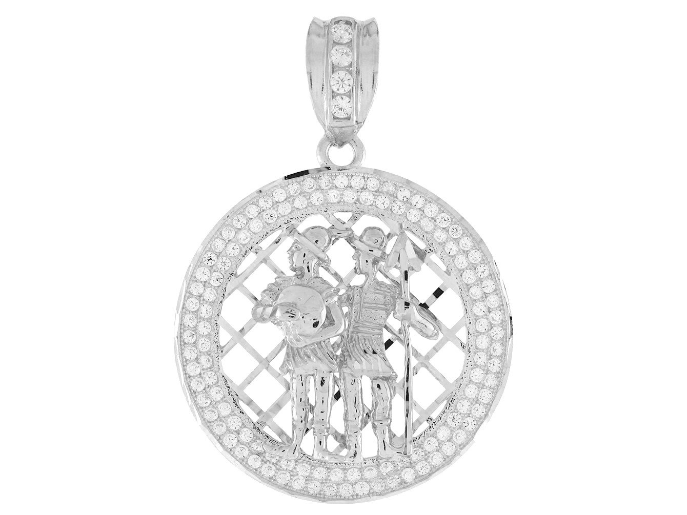 10k White Gold Round Frame Stunning Capricorn Zodiac CZ Halo Pendant