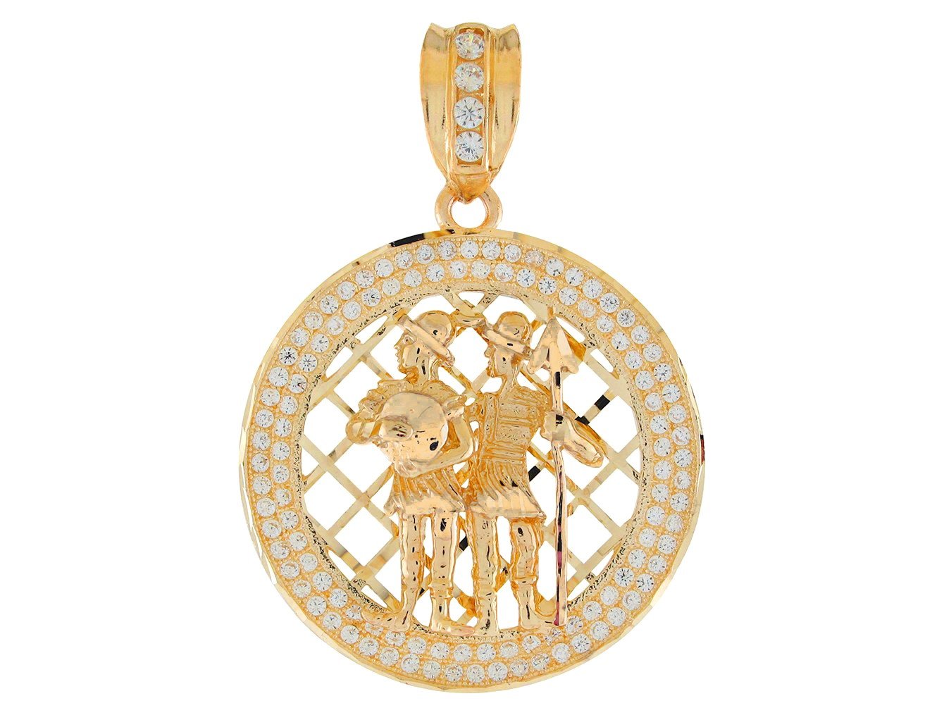 10k Two Tone Gold Round Frame Stunning Capricorn Zodiac CZ Halo Pendant