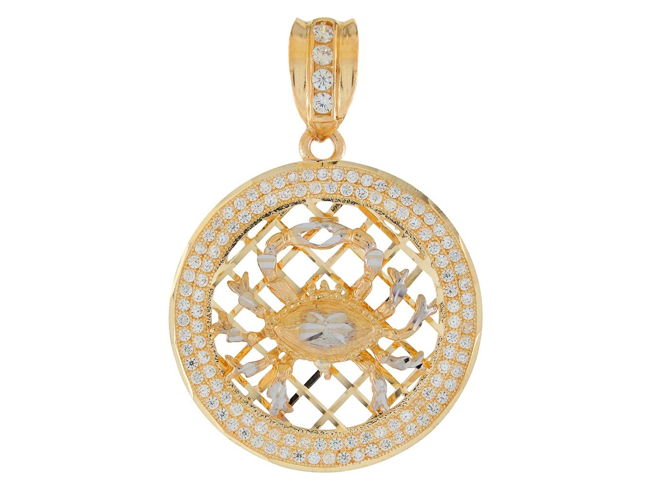 10k Two Tone Gold Round Frame Stunning Capricorn Zodiac CZ Halo Pendant