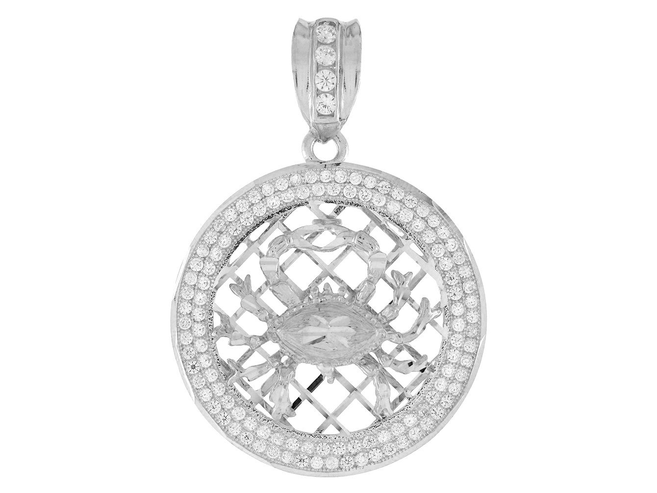 10k White Gold Round Frame Stunning Capricorn Zodiac CZ Halo Pendant