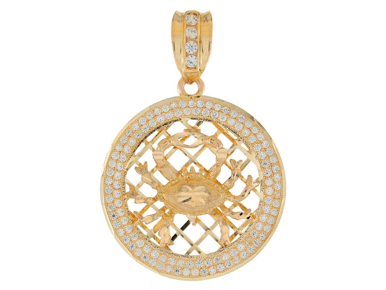 10k Two Tone Gold Round Frame Stunning Capricorn Zodiac CZ Halo Pendant