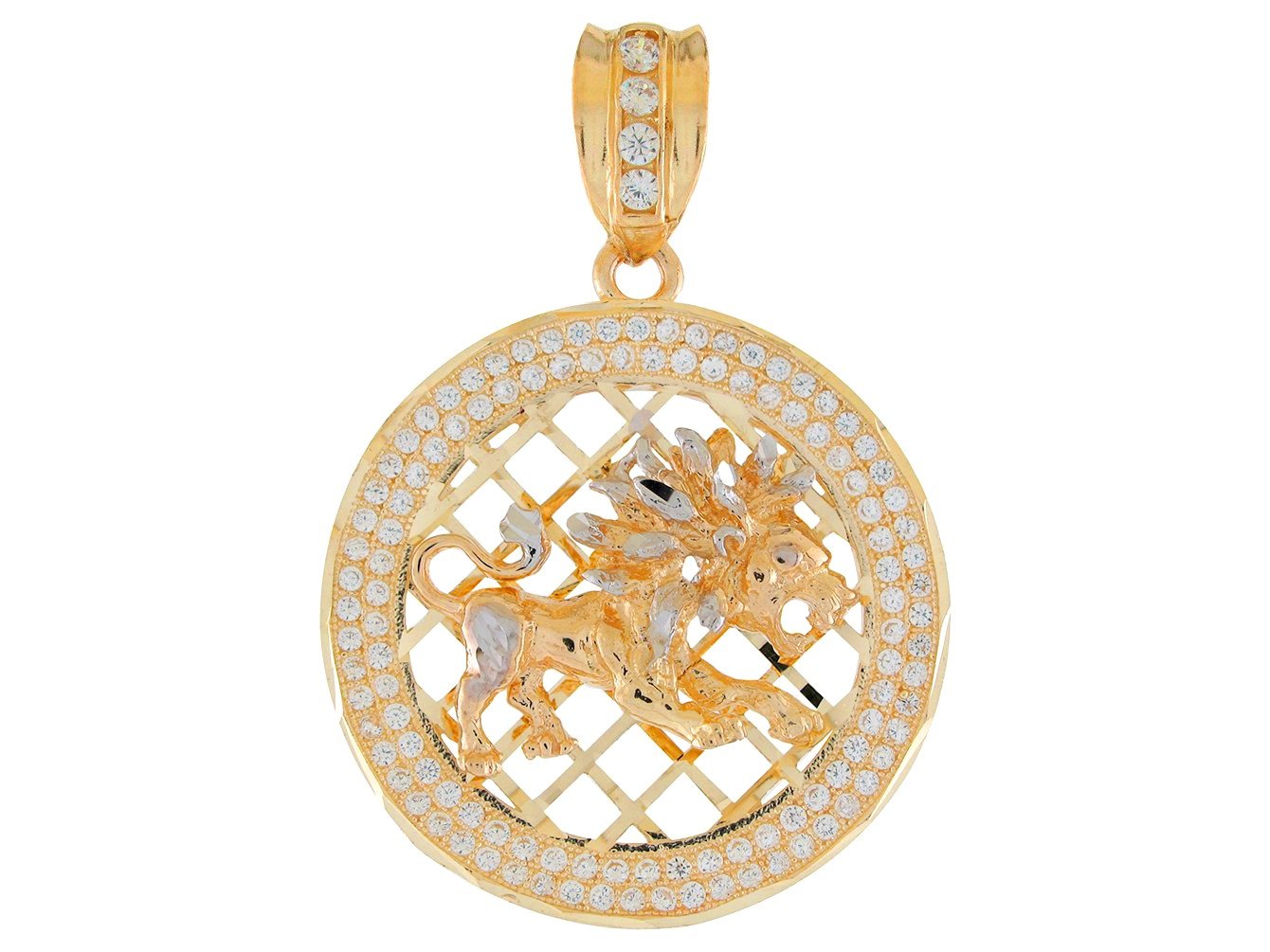 10k Two Tone Gold Round Frame Stunning Capricorn Zodiac CZ Halo Pendant