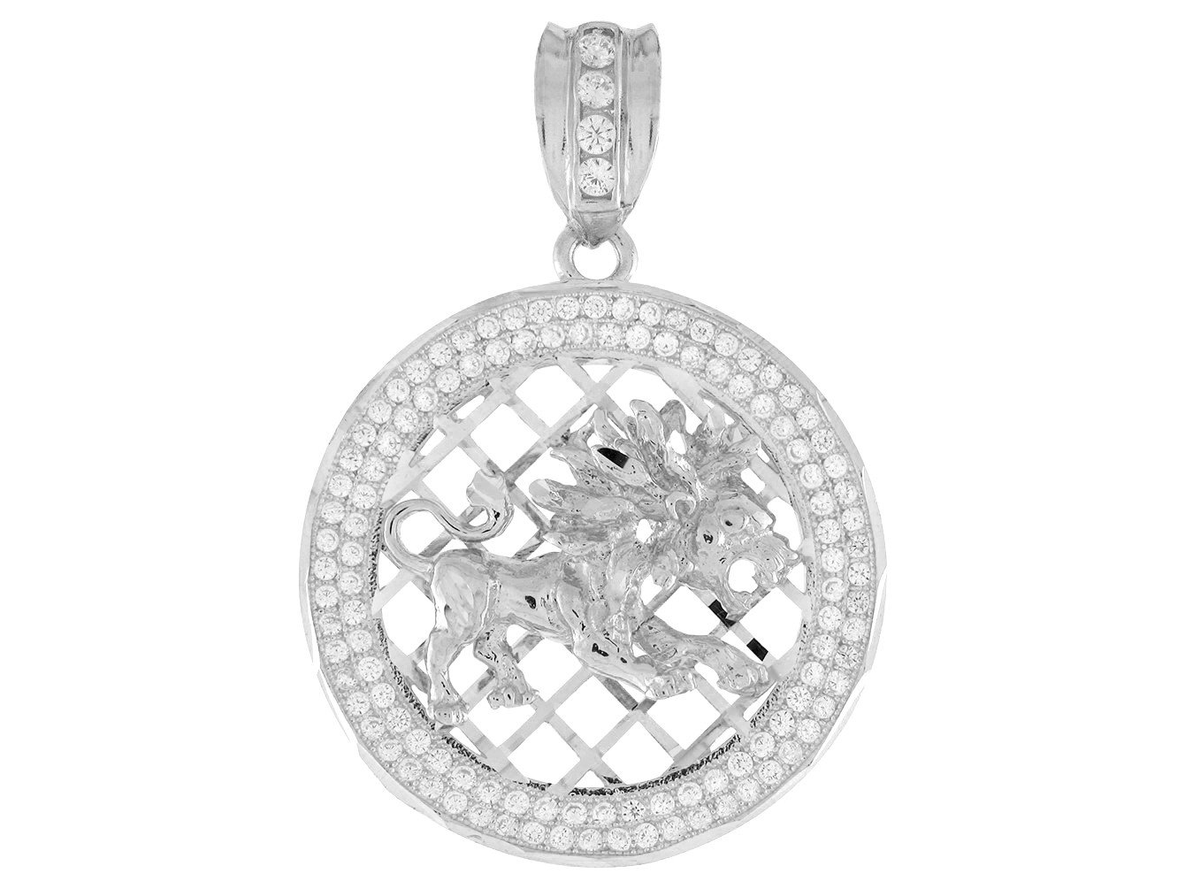 10k White Gold Round Frame Stunning Capricorn Zodiac CZ Halo Pendant