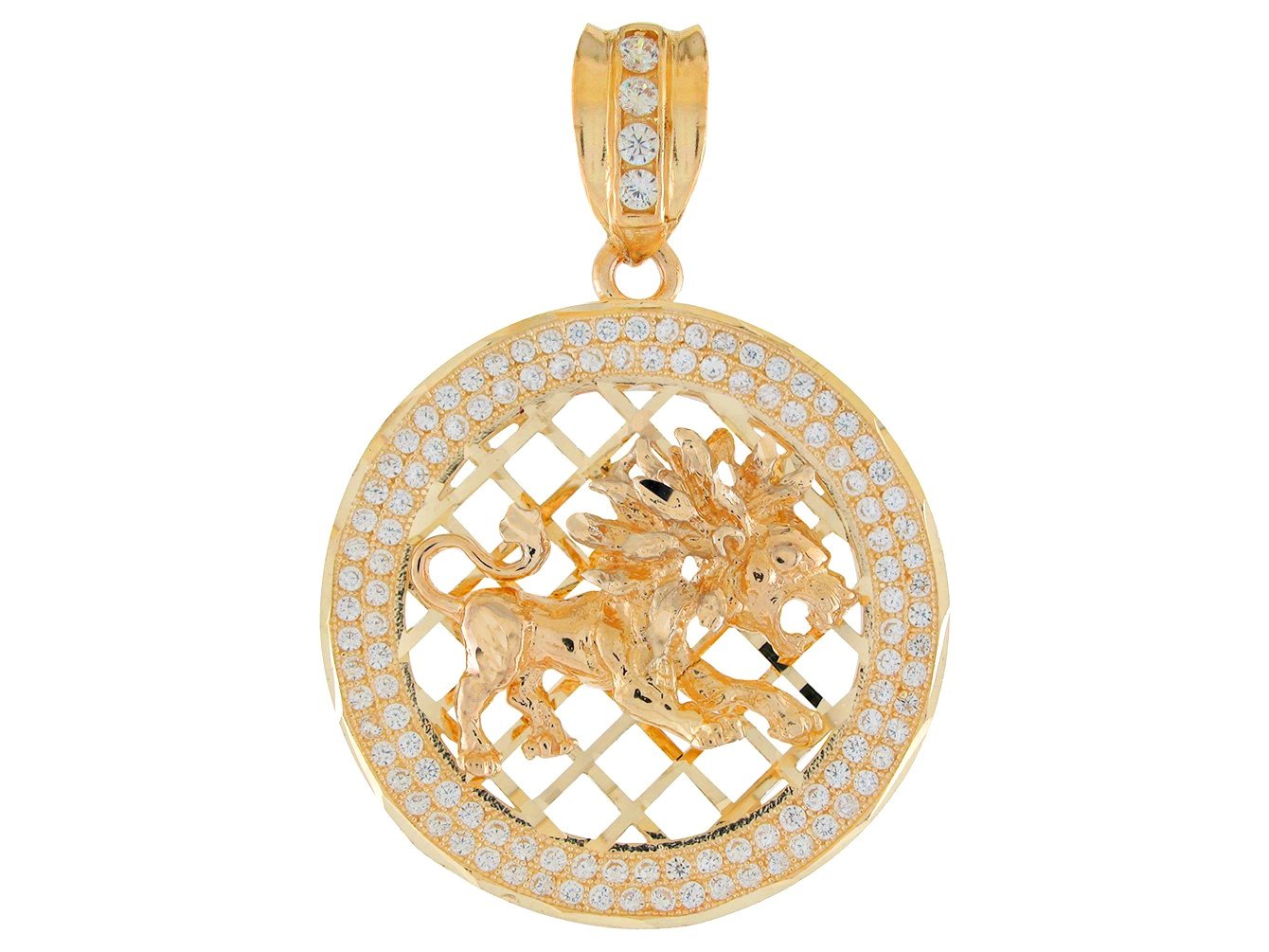 10k Two Tone Gold Round Frame Stunning Capricorn Zodiac CZ Halo Pendant