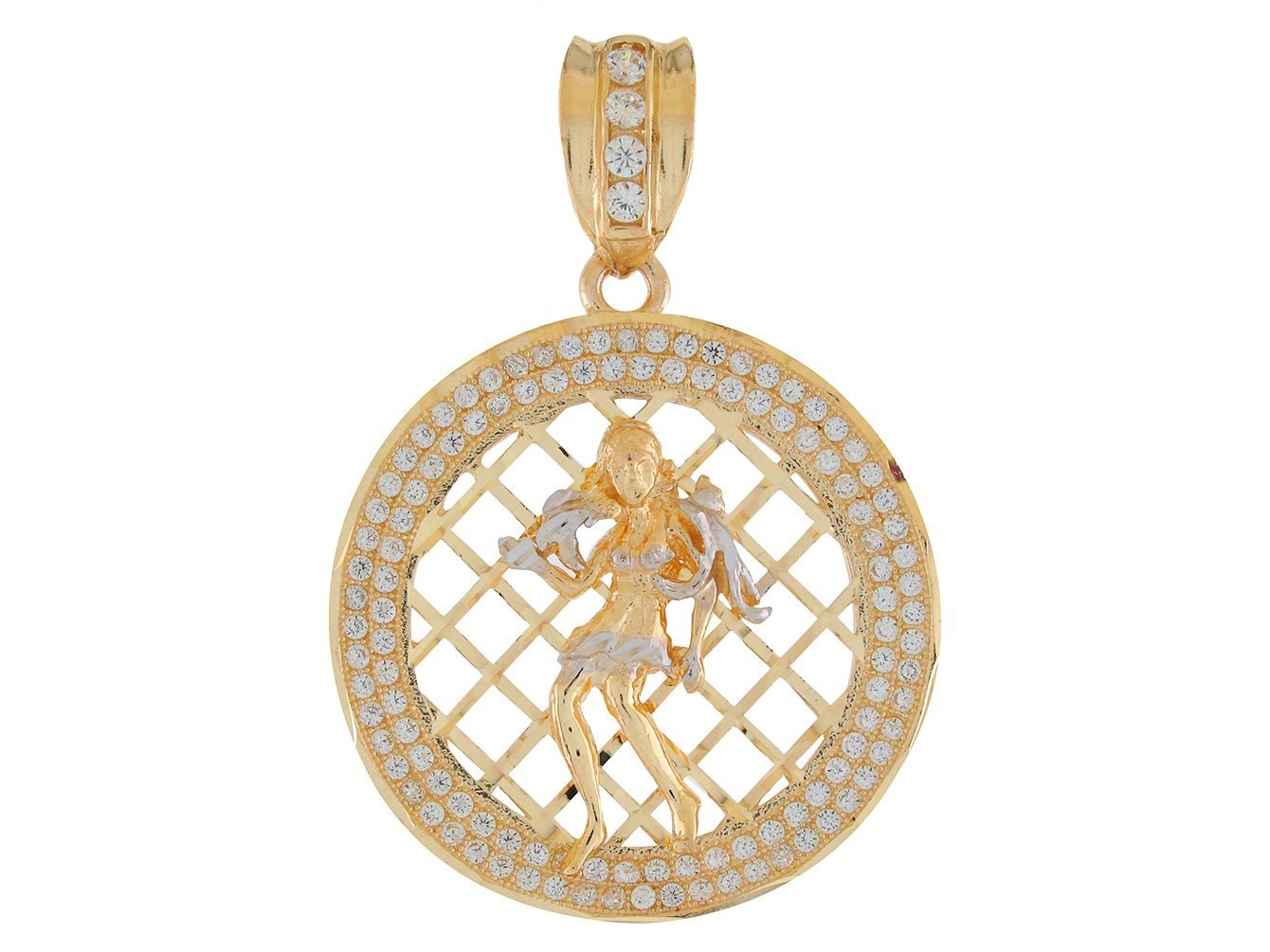 10k Two Tone Gold Round Frame Stunning Capricorn Zodiac CZ Halo Pendant