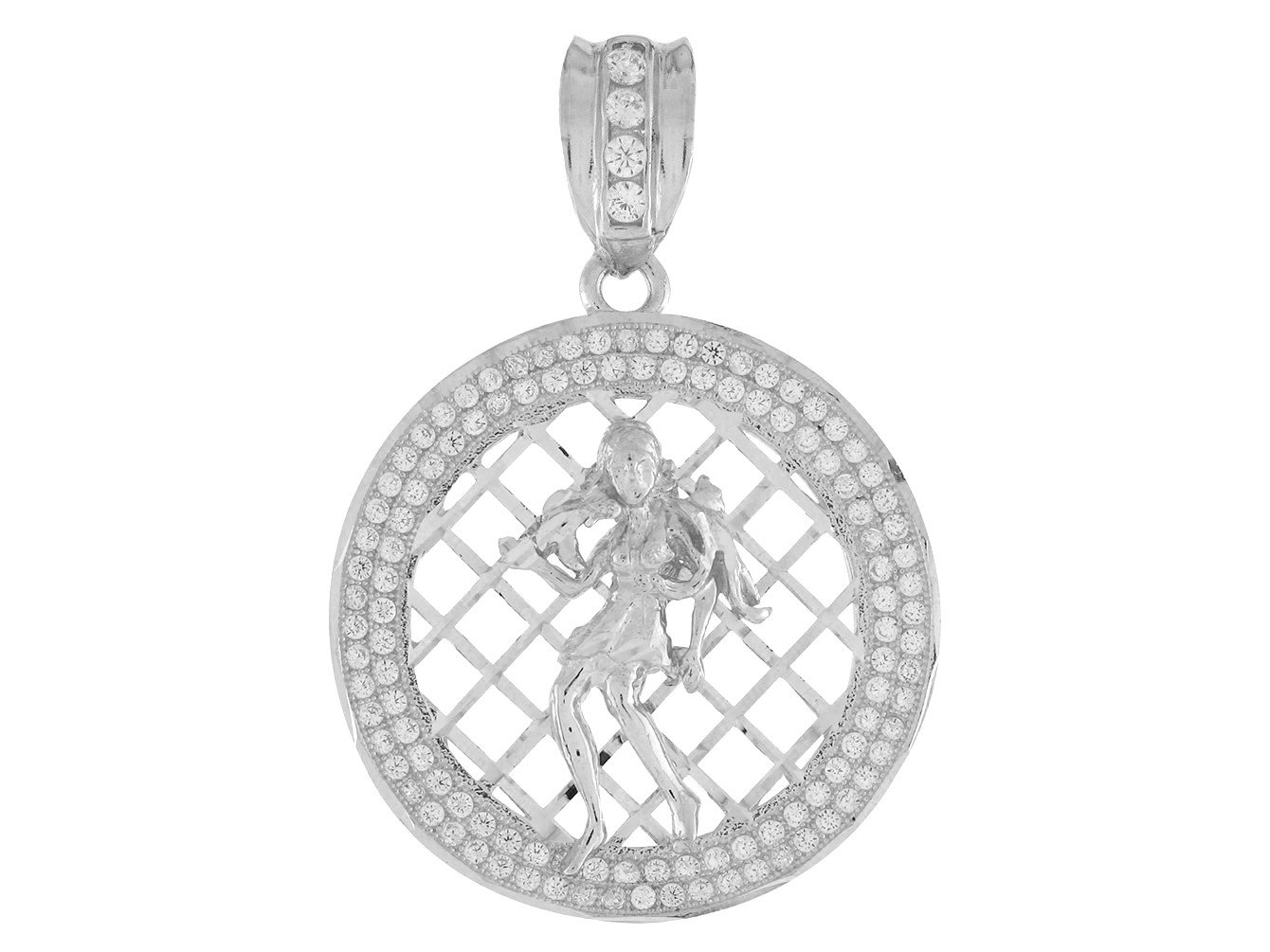 10k White Gold Round Frame Stunning Capricorn Zodiac CZ Halo Pendant