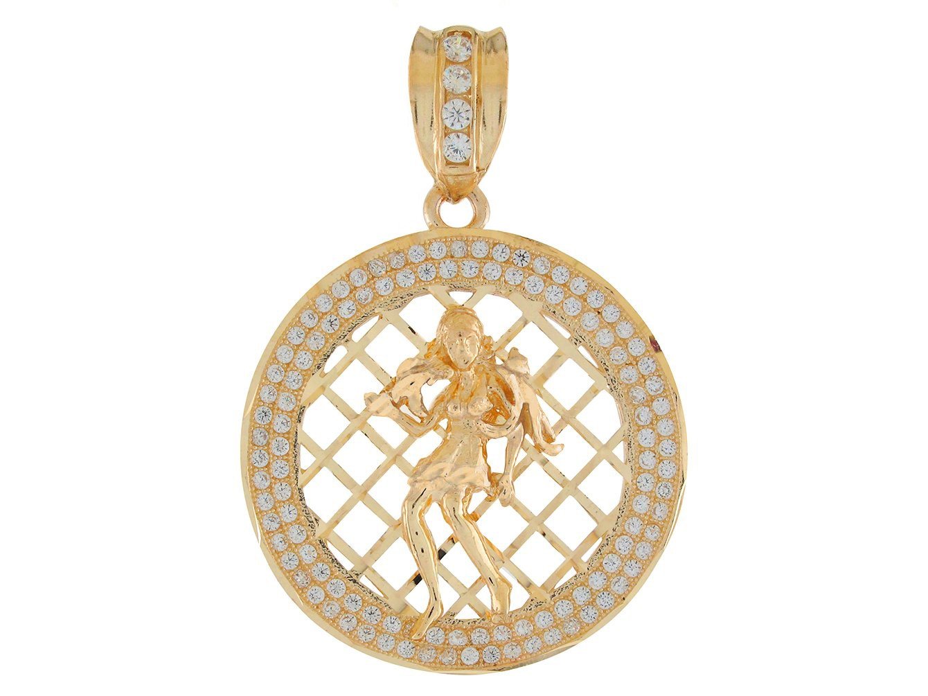 10k Two Tone Gold Round Frame Stunning Capricorn Zodiac CZ Halo Pendant