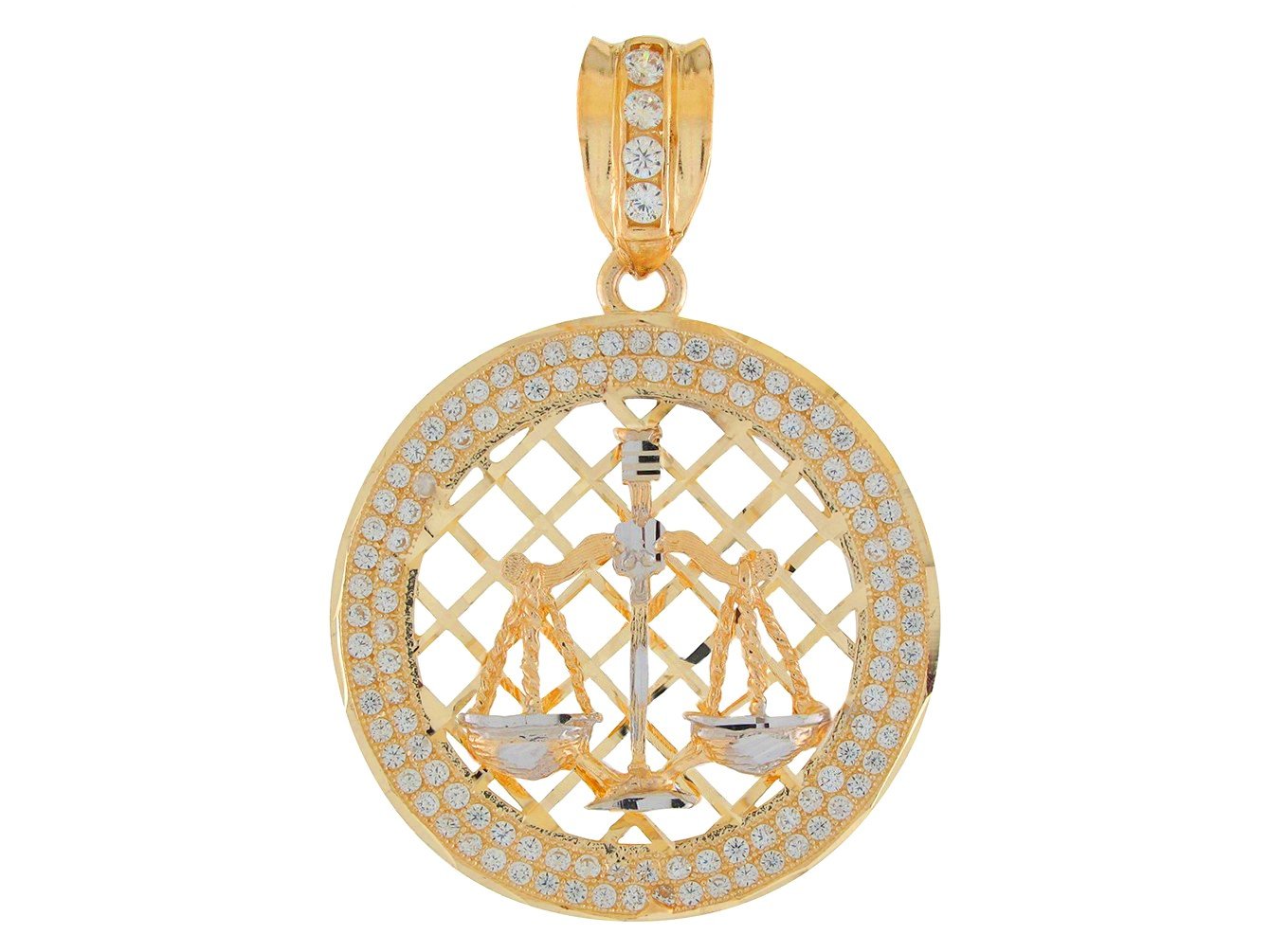 10k Two Tone Gold Round Frame Stunning Capricorn Zodiac CZ Halo Pendant