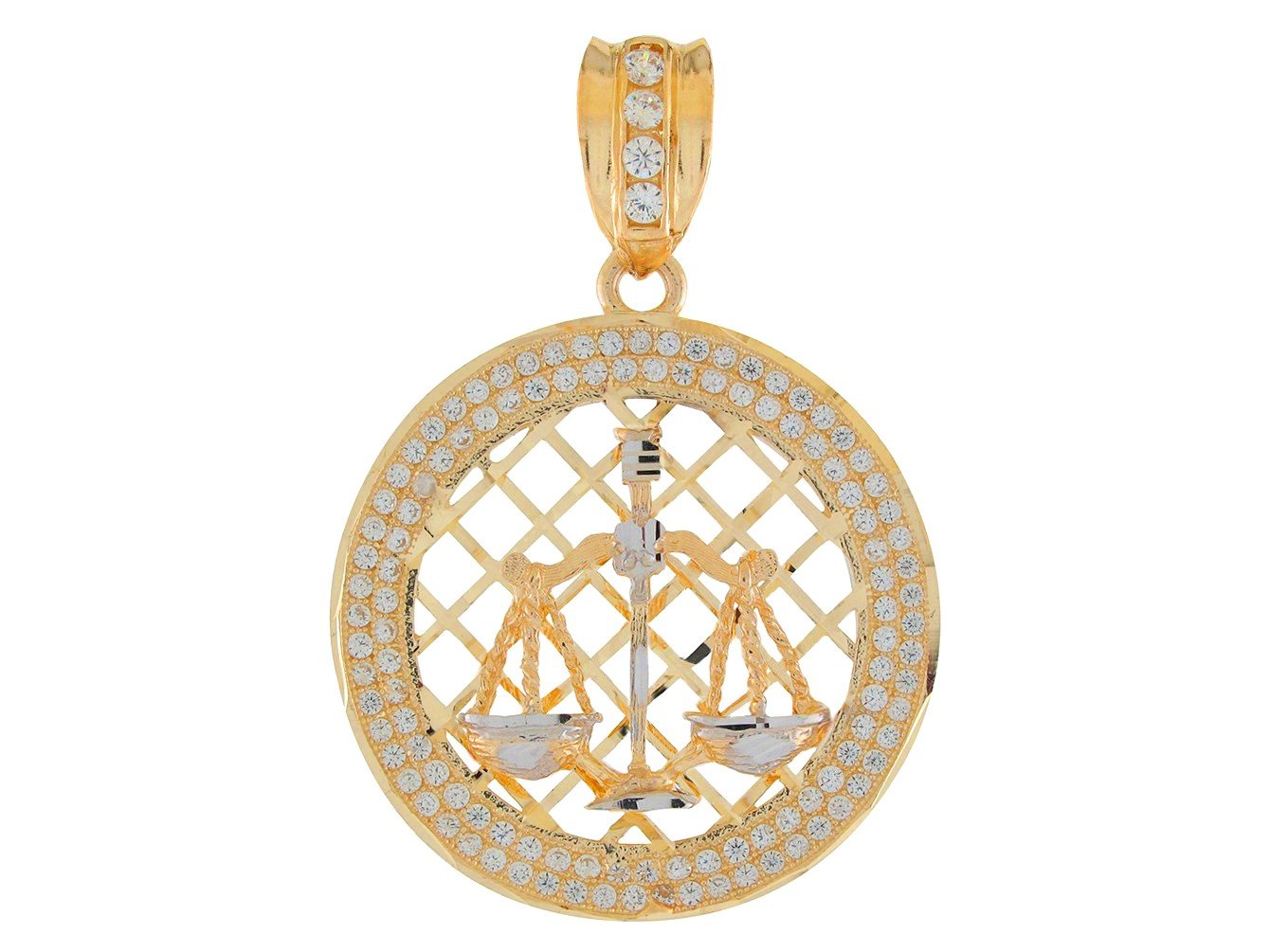 10k Two Tone Gold Round Frame Stunning Capricorn Zodiac CZ Halo Pendant