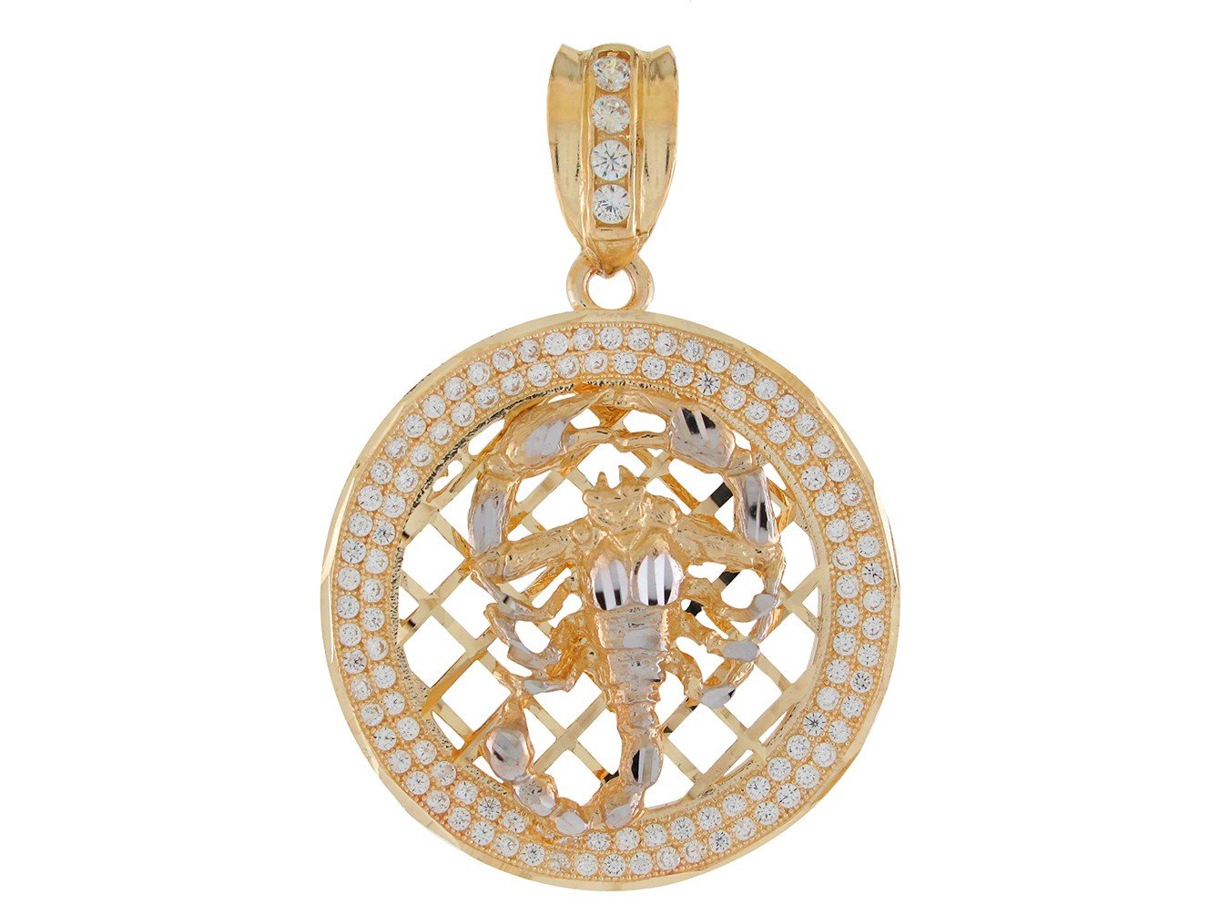 10k Two Tone Gold Round Frame Stunning Capricorn Zodiac CZ Halo Pendant