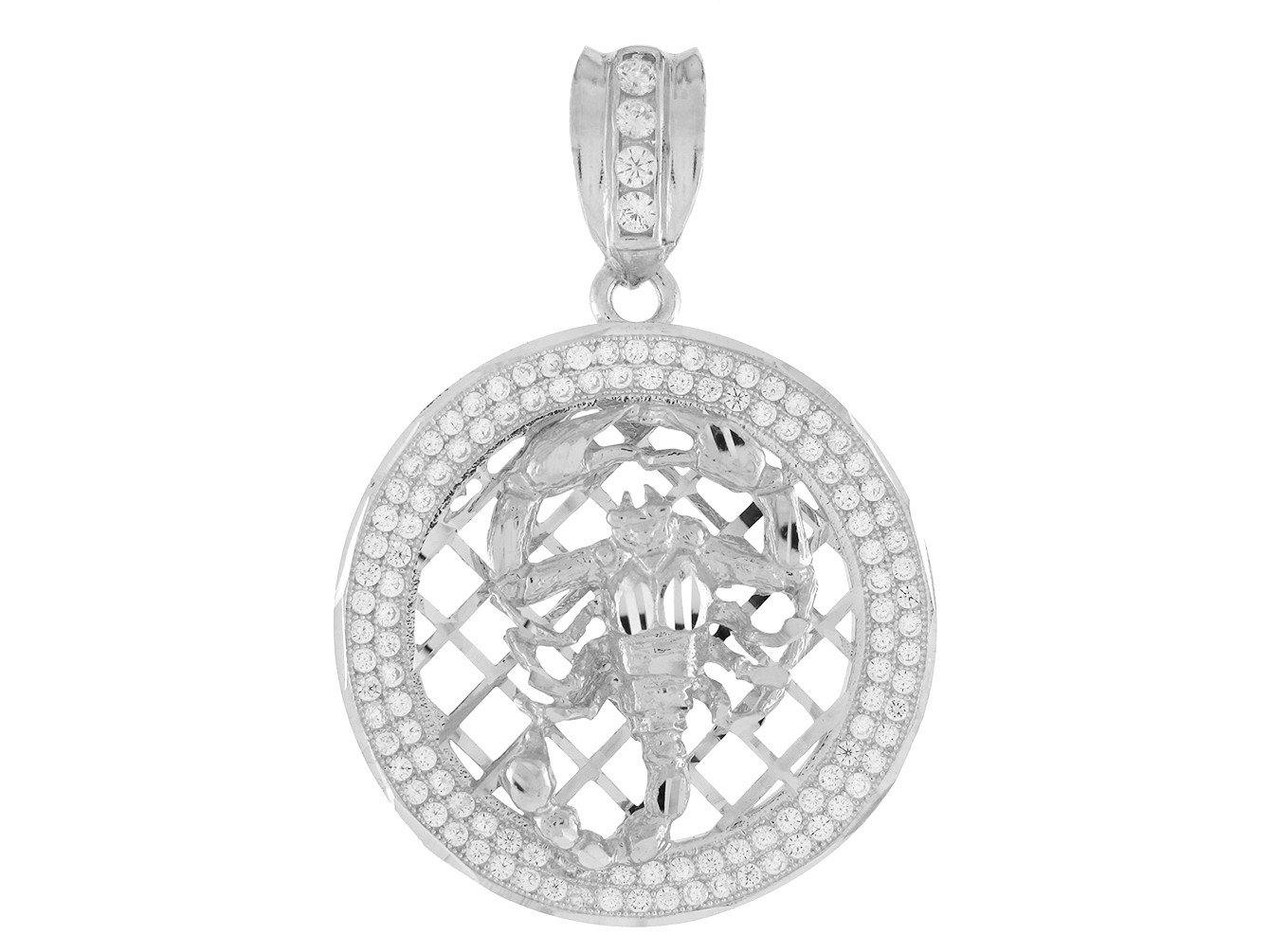 10k White Gold Round Frame Stunning Capricorn Zodiac CZ Halo Pendant