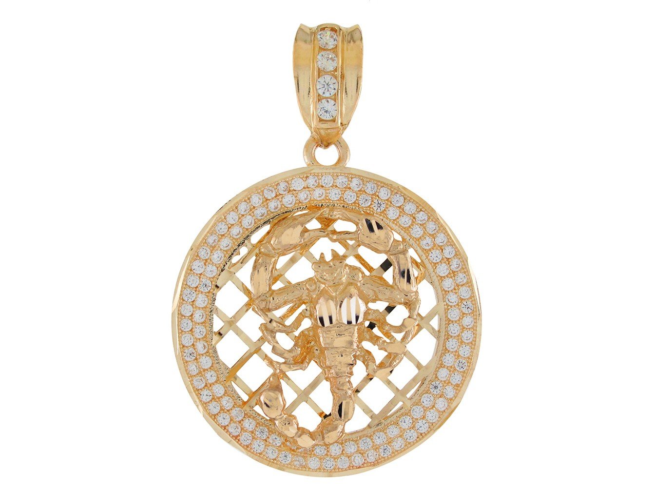 10k Two Tone Gold Round Frame Stunning Capricorn Zodiac CZ Halo Pendant