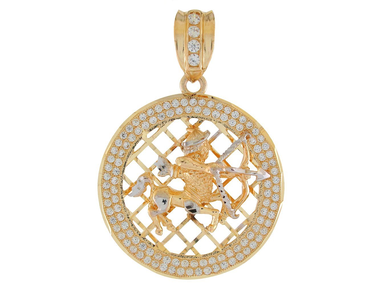 10k Two Tone Gold Round Frame Stunning Capricorn Zodiac CZ Halo Pendant