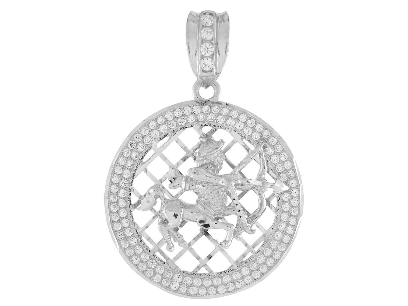 10k White Gold Round Frame Stunning Capricorn Zodiac CZ Halo Pendant