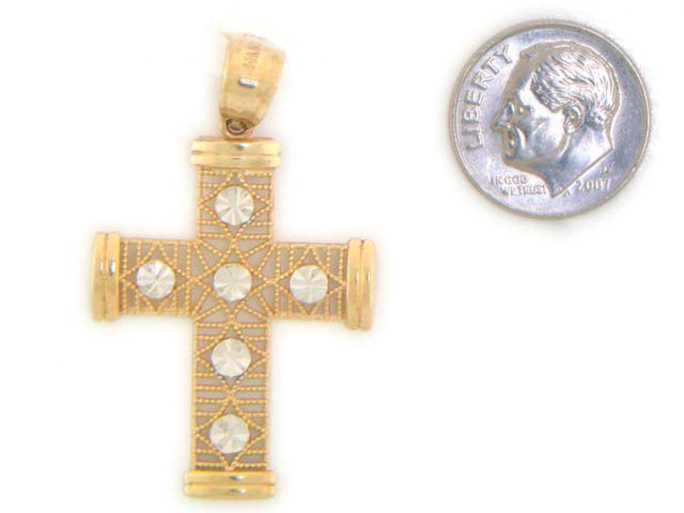 14k Solid Gold Diamond-cut Filigree Cross Pendant Charm