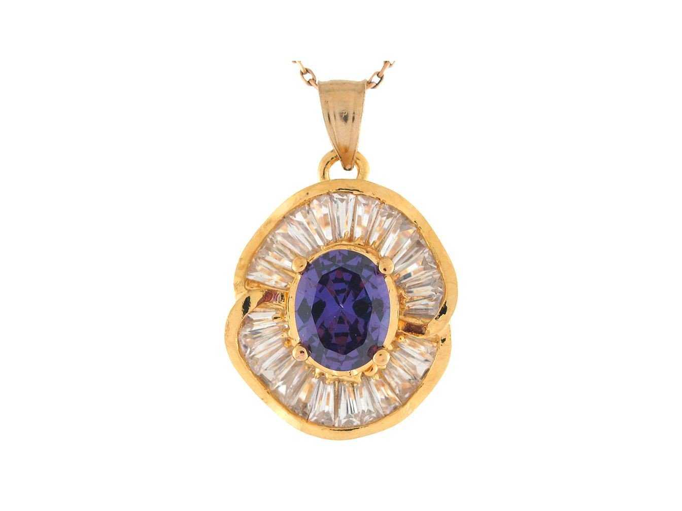 10k Yellow Gold Simulated Amethyst White CZ Ladies Fine February Cluster Pendant