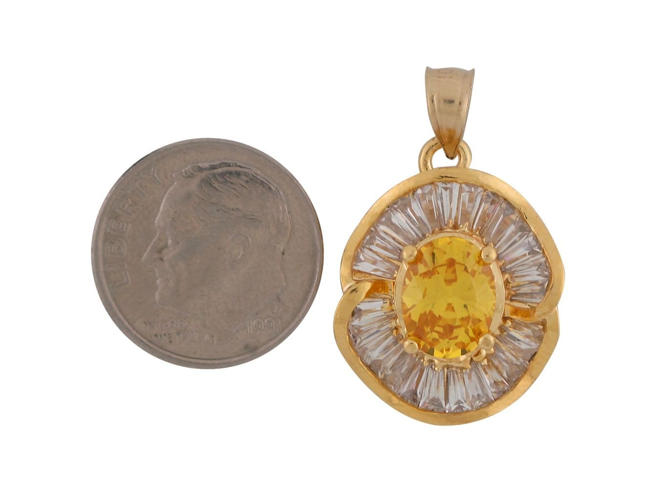 10k Yellow Gold Simulated Yellow Topaz and White CZ November Floral Pendant