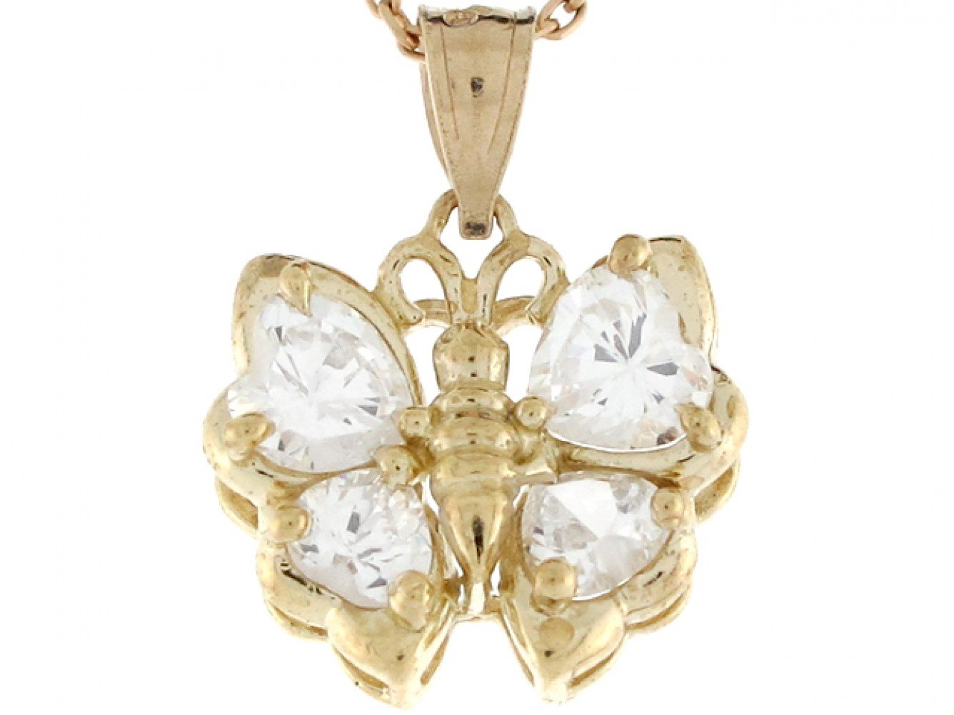 10k Real Yellow Gold White CZ 1.89cm Beautiful Butterfly Charm Pendant 