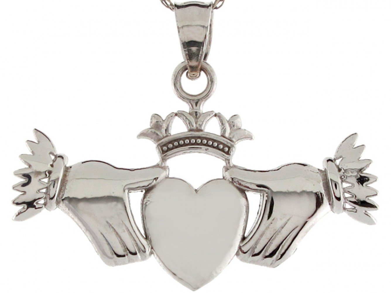 14k White Gold Celtic Irish Claddagh Love and Friendship Pendant