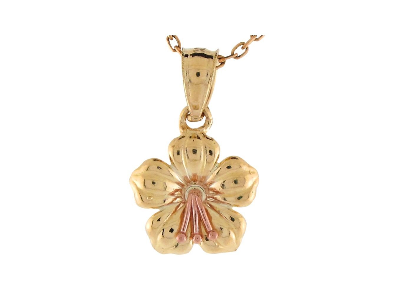 10k Two-Tone Gold Cute Petite Hibiscus Flower Charm Pendant