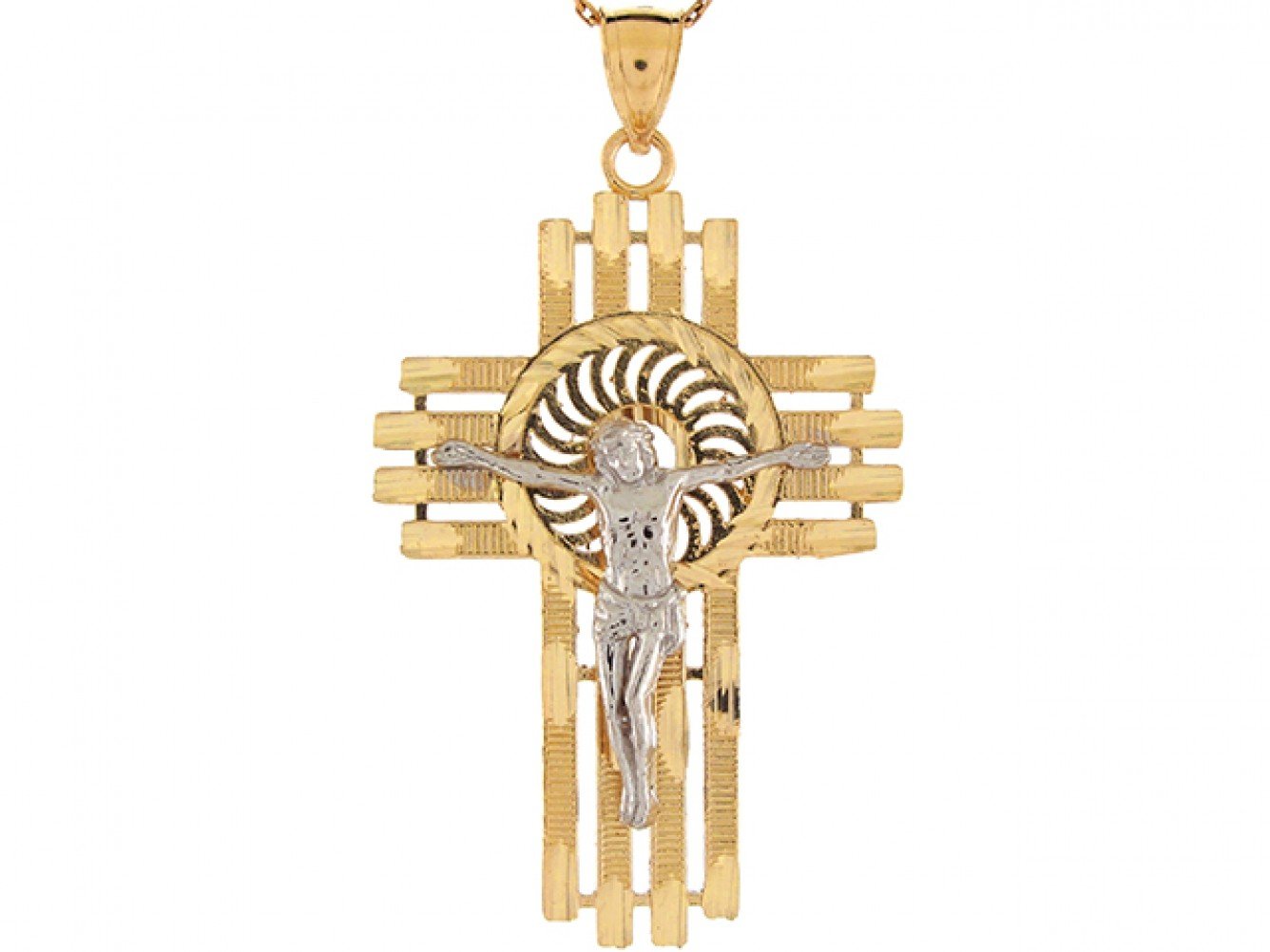 10k Two Tone Real Gold 5.0cm x 2.8cm Jesus Crucifix Christian Unique Cross Pendant 