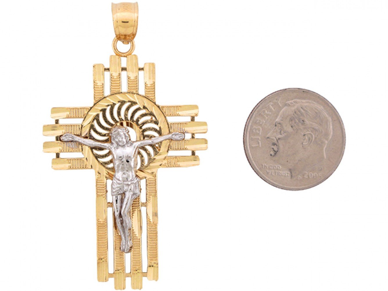 10k Two Tone Real Gold 5.0cm x 2.8cm Jesus Crucifix Christian Unique Cross Pendant 