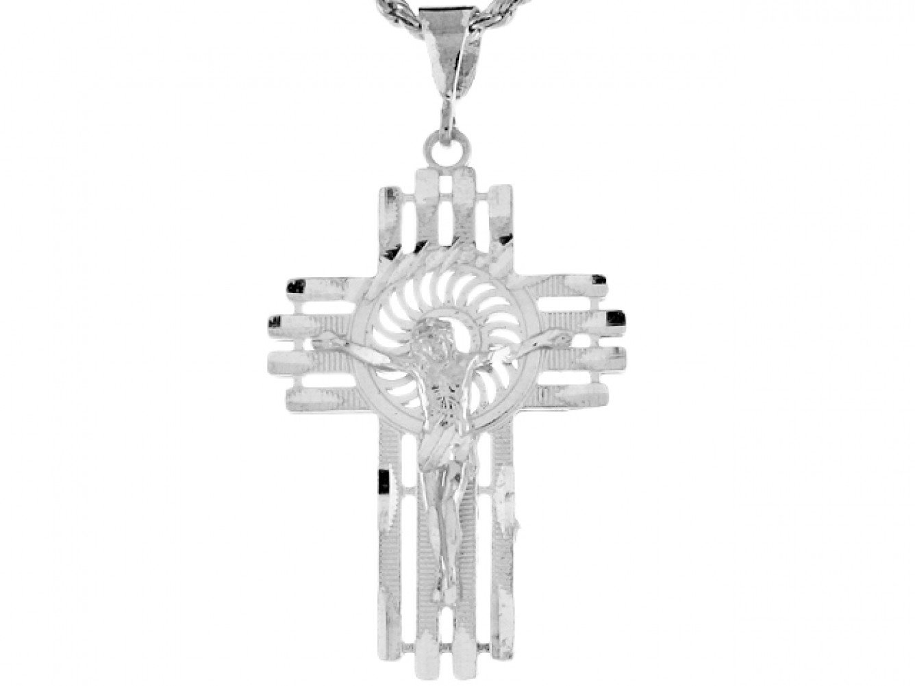 Sterling Silver 5.38 cm Three Row Celtic Crucifix Jesus Cross Pendant