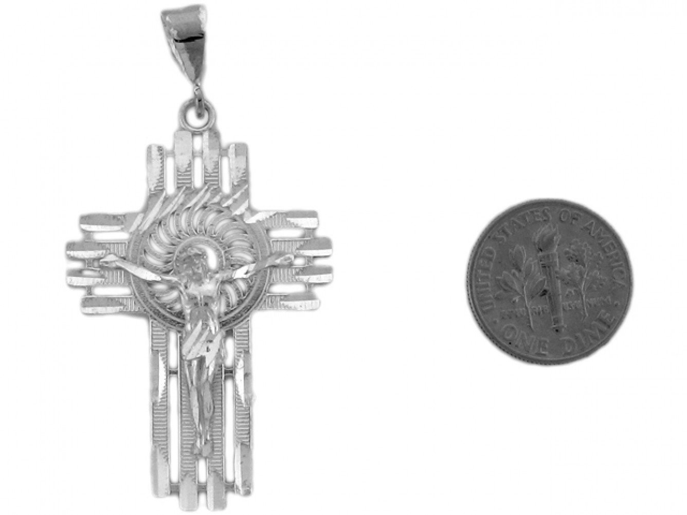 Sterling Silver 5.38 cm Three Row Celtic Crucifix Jesus Cross Pendant