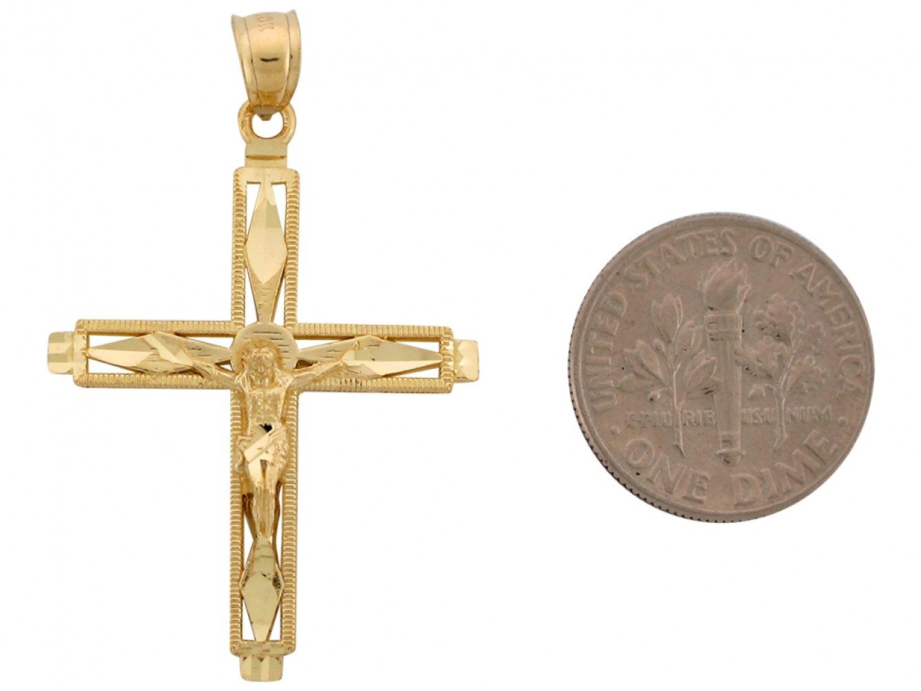 10k Yellow Gold 3.9cm Jesus Greek Crucifix Cross Religious Charm Pendant